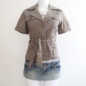 tattoo jeans khaki safari utility jacket size small